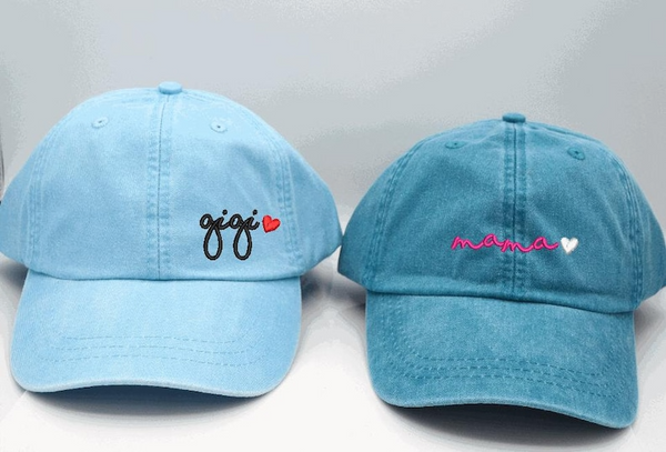 Mama, Gigi, Nana, gaga Baseball Cap Handwriting Script Custom Name and heart color